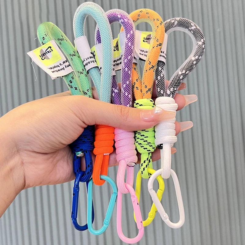 1Pcs Phone Strap Lanyard Fluorescent Color Mesh Landyard For Bags Braided Strips Keycord Hanging Trousers Accessories Keychain