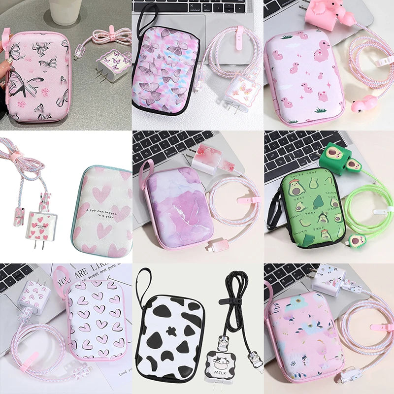 6Pcs Ins Cable Protector For IPhone IPad 18W/20W Charger Protective Case With Storage Bag Cable Management Wire Cord Organizer