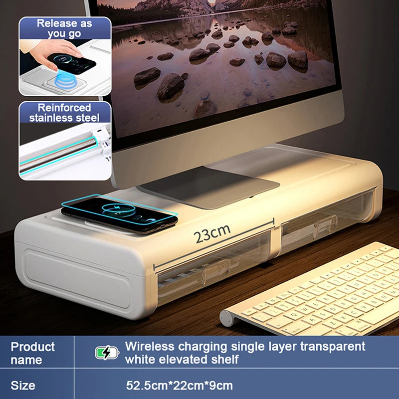 Computer Monitor Stand Bracket With Drawer PC Screen Holder Desktop Storage Organizers For Laptop Printer Working Office Studio