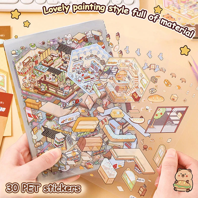 Fashion Cute Capybara 3D Landscape Stickers Collection Book Album Cartoon Miniature Scene DIY Toy Game Birthday Gifts